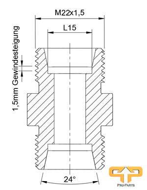 Zeichnung einer XG-L metrisch leicht Hydraulikverschraubung mit 24° Konus M22x1,5 L15
