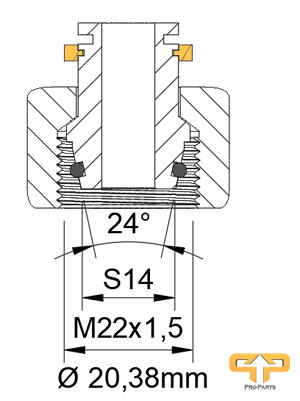 Illustration of metric heavy hydraulic screw connection with internal thread