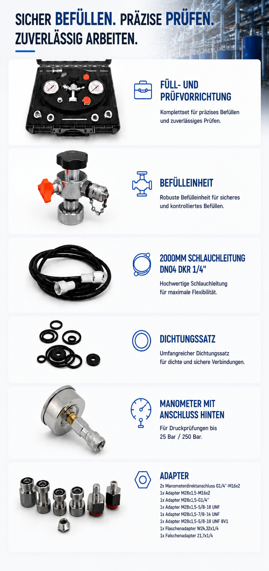 Befüll Einheit, Adapter, Schlauch für die Füll und...