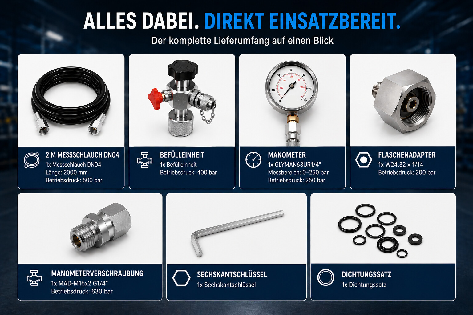 Fill Com Füll und Prüfvorrichtung Lieferumfang 