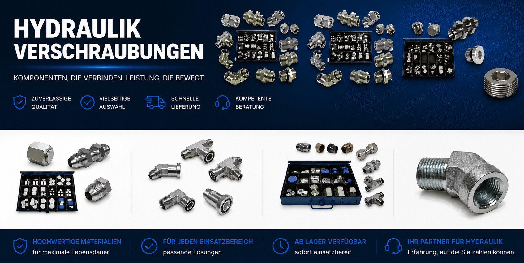 Hydraulikverschraubungen in verschiedenen ausführungen