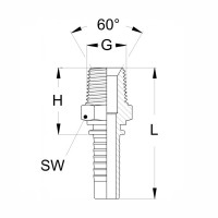 gerader Pressnippel mit kegeligen AußengewindeTechnischezeichnung mit den Abmaßen SW H G 60° Konus und L