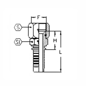Technische Zeichnung vom JIC Pressnippel mit langer Überwurfmutter mit dem Abmaß S1 S F H und L