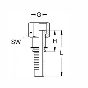 Technische Zeichnung eines ORFS Pressnippel ohne Konus dafür flachdichtend mit weiteren Abmaßen wie SW G H und L