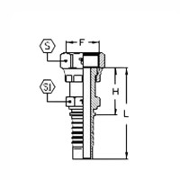 Technische Zeichnung eines ORFS Pressnippel mit dem Abmaß S1 S F H und L