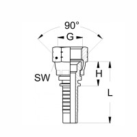 Technische Zeichnung von einem DKJ Pressnippel gerade mit den Abmaßen SW G 90° Innenkonus H und L