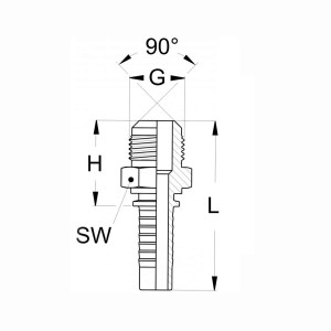 Technischezeichnung Pressnippel gerade mit Außenkonus 90 grad und den Abmaßen SW H G und L