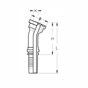 Technische Zeichnung vom SAE Flansch im 22,5° Winkel mit dem Abmaß K Durchmessersymbol H und L