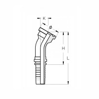 SAE Flanschnippel wird als Technische Zeichnung dargestellt mit den Abmaßen K H L und dem Durchmesser Symbol
