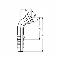 SAE Flanschnippel wird as Technische Zeichnung dargestellt im 60° Winkel mit den Abmaßen K H L und dem Durchmesser Symbol