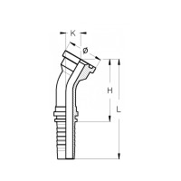 SAE Flanschnippel wird als technische Zeichnung im 30° Winkel dargestellt