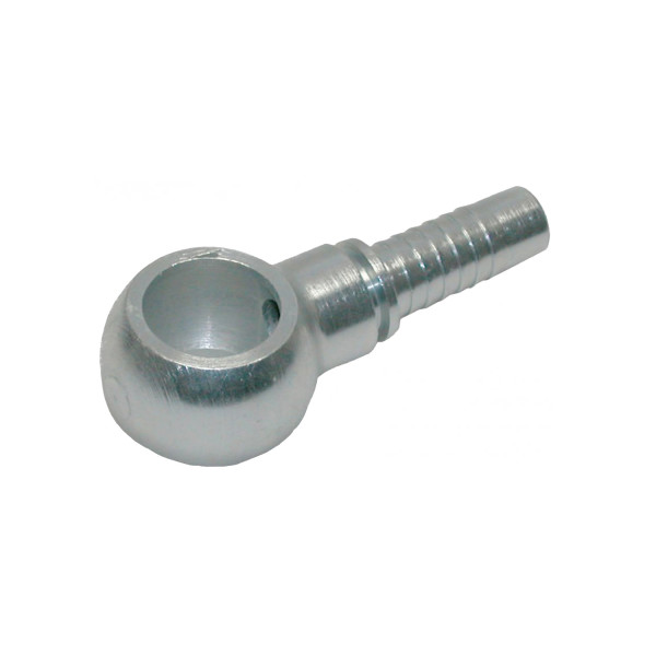 Ringnippel für BSPP zöllige Hohlschrauben mit Ringöse und Schlauchanschluss wird diagonal Links liegend dargestellt
