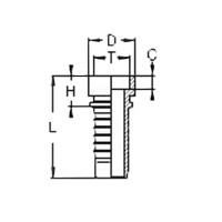 Technische Zeichnung eines Lötnippels mit Schlauchanschluss mit den Abmaßen L H T D und C
