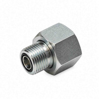 Gerade Adapter Verschraubung mit Überwurfmutter und Flachdichtung hat am Außengewinde ein UN/UNF Anschlussgewinde und hinten ein UN/UNF Innengewinde