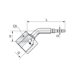 Technische Zeichung mit Abmass für einen Minimess Pressnipel im 45 grad Winkel