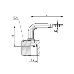 Technische Zeichnung eines Pressnippels mit Manometeranschluss und Abmaß D L G H Ch
