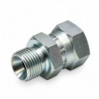 gerade Adapter Verschraubung mit zölligem Außengewinde vorne und vormontiert hinten mit zölligem innengewinde wird im bild diagonal dargestellt