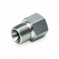 Anschweißverschraubungen mit BSPP Anschlussgewinde und einem Lötstutzen hinten wird diagonal im Bild dargestellt