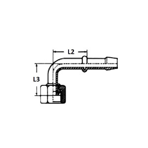 Technische Zeichnung eines 90° Niederdruckpressnipels mit dem Abmaß L3 und L2