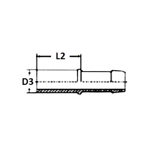 Technische Zeichnung eines metrisch leichten Rohrstutzen für Schneidringanschluss mit dem Abmaß D3 und L2