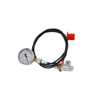 Hydraulik Druckprüfer mit Messchlauch 2m länge, SVK KUpplung und Staubschutz rot, Glyzerin Manometer 250 bar, Messverschraubun M16x2 auf 1/2 zusammen geschraubt