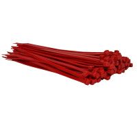 Hundert Kabelbinder in der Farbe rot haben die Darstellung nach rechts liegend