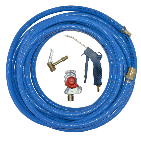 Druckluftschlauch blau mit Kupplungskopf rot Hebelstecker und Druckluftpistole Länge wählbar