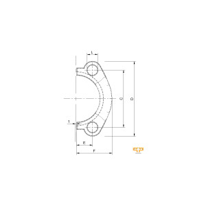 Technische Zeichnung von einer Flanschhälfte mit den Abmaßen C D E F L