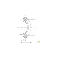 Technische Zeichnung einer Flanschhälfte von oben mit dem Abmaß E, F, C, D, L von Pro-Parts