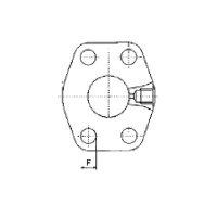 SAE Zwischenflansch mit zölligem Messanschluss als technische Zeichnung in der Front ansicht mit dem Abmaß F
