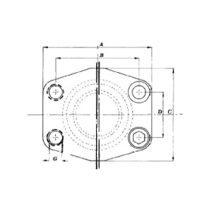SAE Verschlussflansche für 6000 PSI als Technische Zeichnung mit den Abmaßen G, C, D, B, A