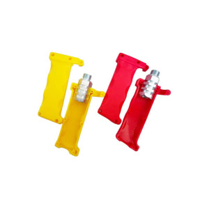 Kupplungskopf rot/ gelb ohne Ventil mit Kuppelhilfe rot/ gelb M16x1,5 und Luft Wendelschlauch 4m rot/ gelb