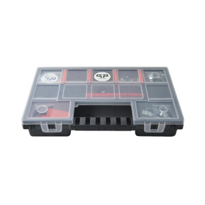ein 131 teiliges 2 ohr klemmen set w1 in einer schwarzen box mit transparentem Deckel