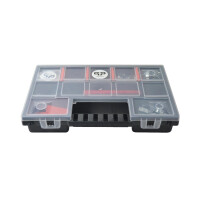 ein 131 teiliges 2 ohr klemmen set w1 in einer schwarzen box mit transparentem Deckel