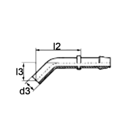 Technische Zeichnung eines Niederdruck Rohrstutzen im 45° Winkel mit dem Abmaß d3 l3 und l2
