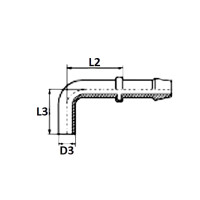 Technische Zeichnung eines Niederdruck Rohrstutzen im 90° Winkel mit dem Abmaß D3 L3 und L2
