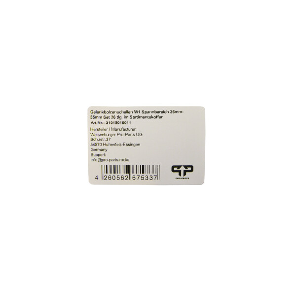 Gelenkbolzenschellen Set 26-tlg. – Spannbereich 36-55mm, Stahl W1, Im Praktischen Sortimentskoffer