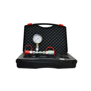 Hydraulik Duck tester mit SVK Kupplungen und Muffe mit 250 bar Manometer im Koffer