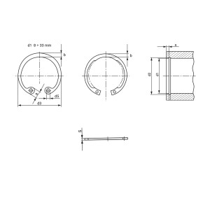 Technische Zeichung eines Innensicherungsrings Abmass d1 d2 d3 d5 b und S