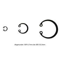 Innensicherungsring DIN 472 aus Federstahl mit Außenmass darstellung mit der öffnung nach links