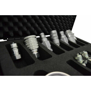 Hydraulic measuring case with glycerine pressure gauge, measuring hose, measuring screw connection and hydraulic couplings SVK, flat face, diagnostic coupling