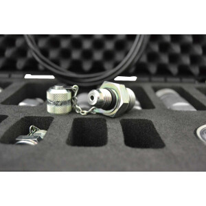 Hydraulic measuring case with glycerine pressure gauge, measuring hose, measuring screw connection and hydraulic couplings SVK, flat face, diagnostic coupling