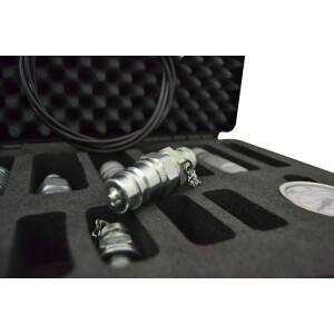Hydraulic measuring case with glycerine pressure gauge, measuring hose, measuring screw connection and hydraulic couplings SVK, flat face, diagnostic coupling