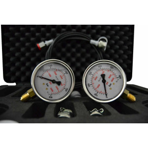Hydraulic measuring case with glycerine pressure gauge, measuring hose, measuring screw connection and hydraulic couplings SVK, flat face, diagnostic coupling