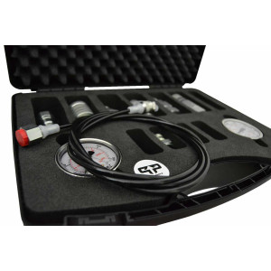 Hydraulic measuring case with glycerine pressure gauge, measuring hose, measuring screw connection and hydraulic couplings SVK, flat face, diagnostic coupling