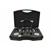 Hydraulic measuring case with glycerine pressure gauge, measuring hose, measuring screw connection and hydraulic couplings SVK, flat face, diagnostic coupling