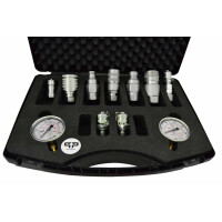 Hydraulic measuring case with glycerine pressure gauge, measuring hose, measuring screw connection and hydraulic couplings SVK, flat face, diagnostic coupling
