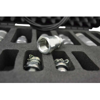 Hydraulic measuring case with glycerine pressure gauge, measuring hose, measuring screw connection and hydraulic couplings SVK, flat face, diagnostic coupling