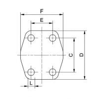 Technische Zeichnung einer SAE Abschlussplatte für 6000PSI und 9000PSI wird mit den Abmaßen L, C, D, E, F angegeben von Pro-Parts