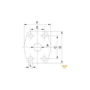 SAE Zwischenplatte mit Durchgangsbohrung und vier Montagebohrungen für 3000PSI als technische Zeichnung mit den Abmaßen L, A, C, D, E, F von Pro-Parts